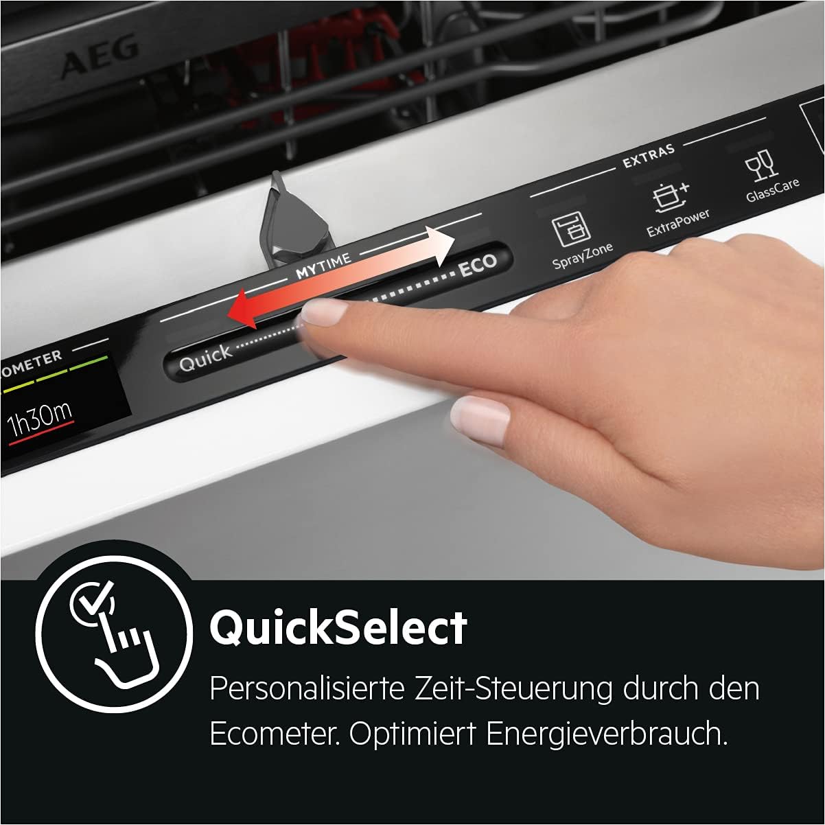 AEG Vollintegrierter Geschirrspüler 60 cm, Spülmaschine Serie 5000: AirDry Kein Nachtrocknen, Energieklasse B, Besteckschublade, personalisierte Zeit-Steuerung, 44 dB, Wasserstopp, 14 MG, FSE7572AP