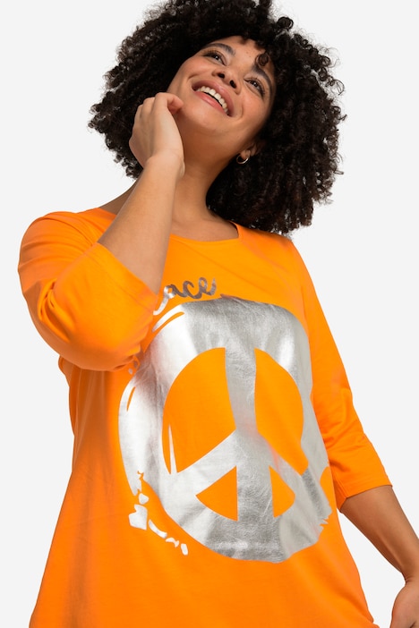 T-Shirt, Peace-Zeichen, Rundhals, 3/4-Ärmel