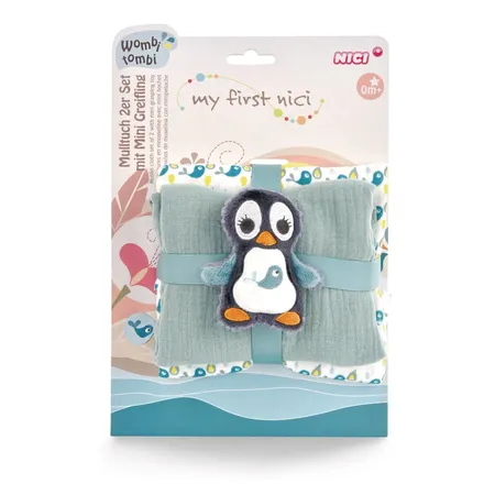 NICI Greifling Pinguin Watschili mit 2-er Set Mulltücher