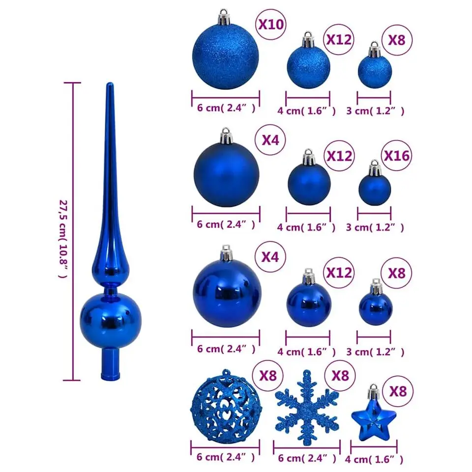 vidaXL - Kerstballenset - Blauw - Polystyreen