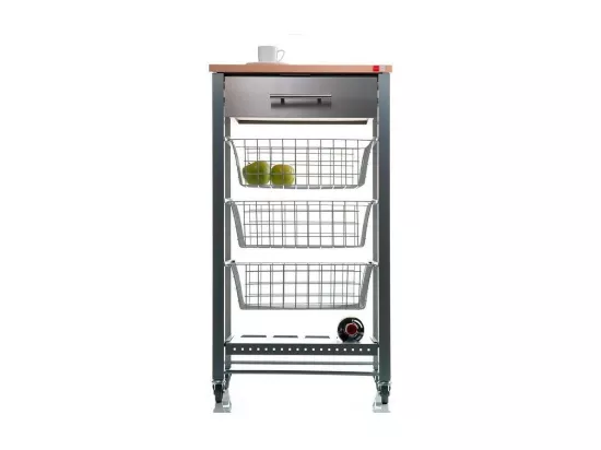Desserte de cuisine, chariot de cuisine - Gris, Inox, Hêtre - 88,5*48*33cm. - APRIL