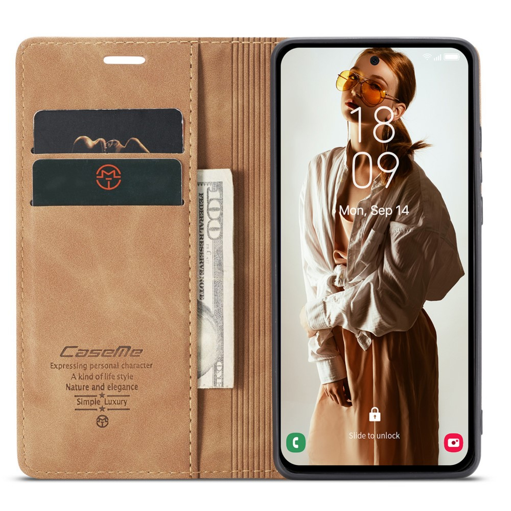 Samsung Galaxy A55 Leder Tasche Flip Wallet Etui mit Kartenfächern - Hellbraun