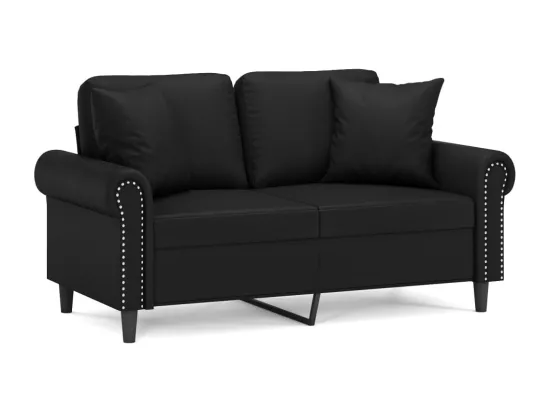 Canapé 2 places avec oreillers décoratifs noir 120cm similicuir