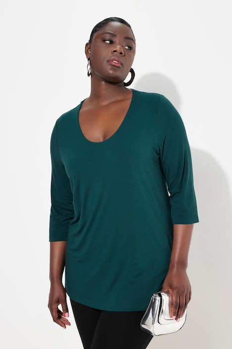 Shirt, tiefer Rundhalsausschnitt, 3/4 Arm
