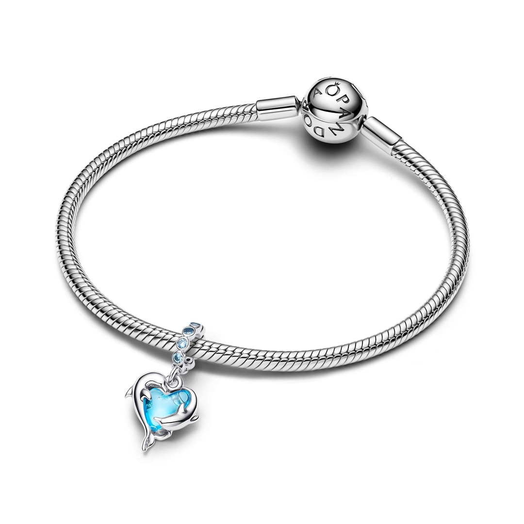 Pandora Moments Blauer Murano-Glas Delfine Charm-Anhänger 925 Silber