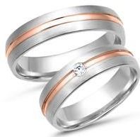 Trouwringen 8 karaat wit-rood goud met Diamant