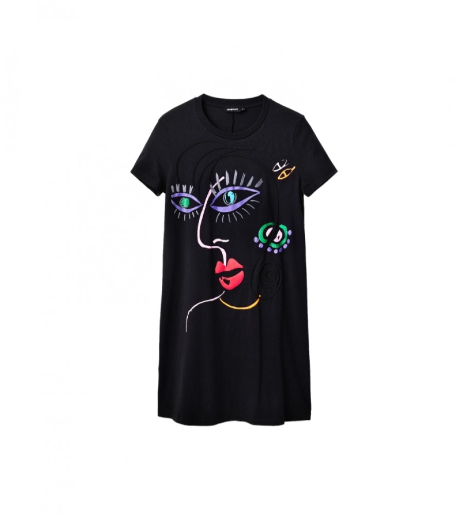 Vestido camiseta Desigual Arty Face preto