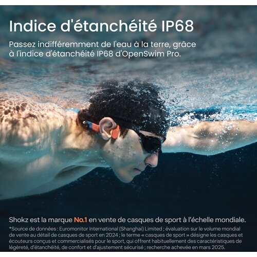 Casque audio Shokz CONDUCTION OSSEUSE OPENSWIM PRO CORAILBLUE CHARGE SANS FIL