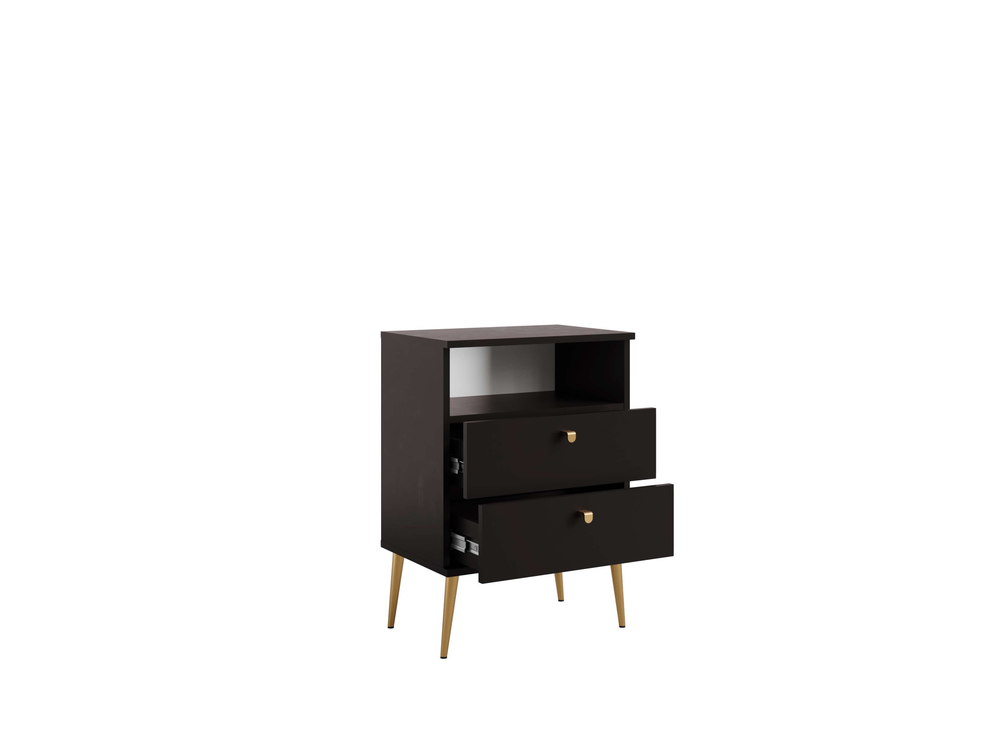 Home affaire Nachttisch »Elyria, Metallgriffe, FSC-zertifizierter Holzwerkstoff« Nachtkommode B/T/H 50/34/69cm,  mit 2 Schubladen, 1 offenes Fach, viele Farben mit goldfb. Details
