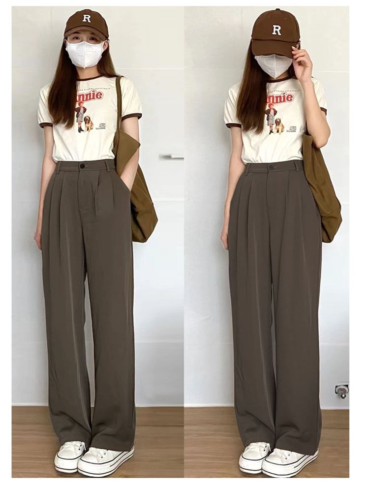 Yako - Hoge taille effen wijde broek (verschillende ontwerpen)