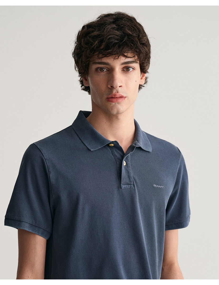 Short Sleeve Polo Sunfaded Pique Blue