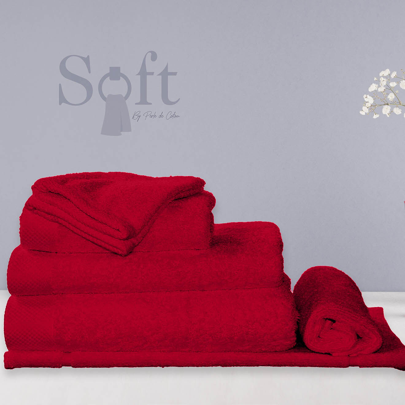 Soft by Perle de Coton Serviette de toilette rouge - 50x100 cm