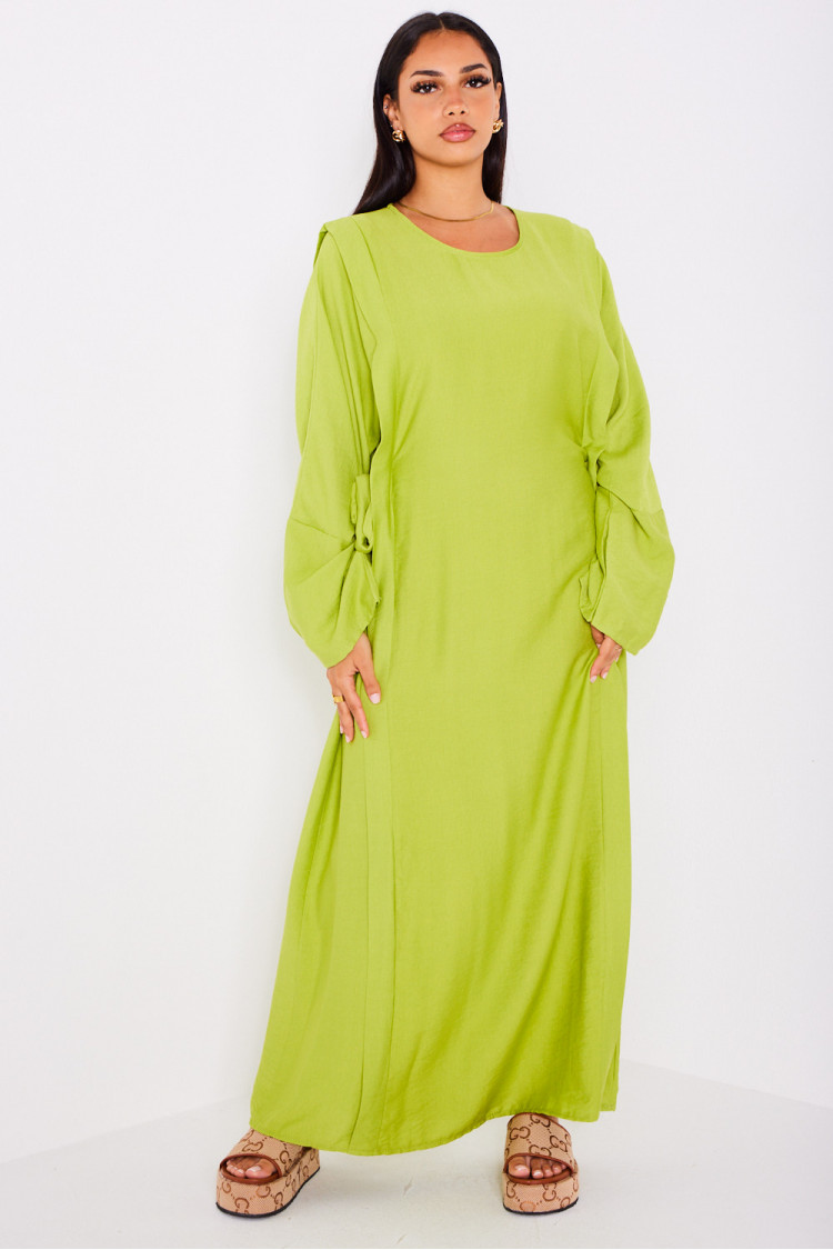 Robe vert à empiècement noué sur les côtés