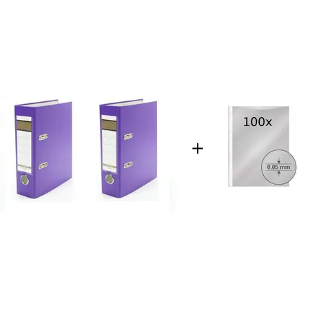 Livepac Office Ordner DIN A5, lila, 2 Stück inkulsive 100 Prospekthüllen