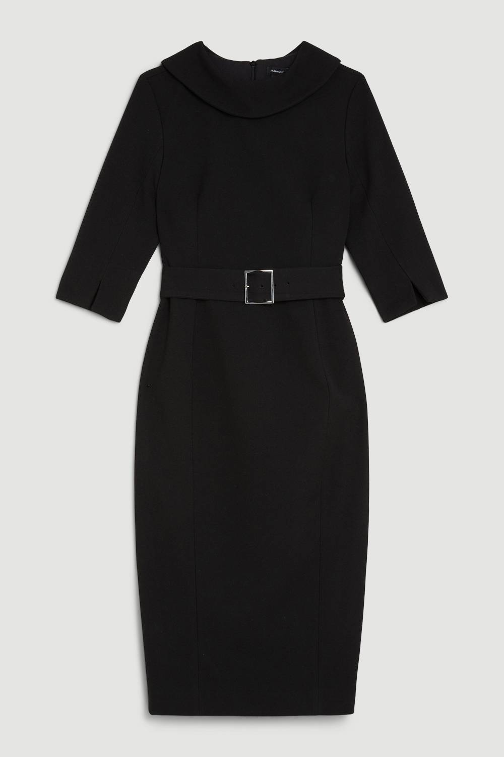 KarenMillen Petite Robe Midi Crêpe Structurée sur Mesure à Col Roulé et Coupe Évasée