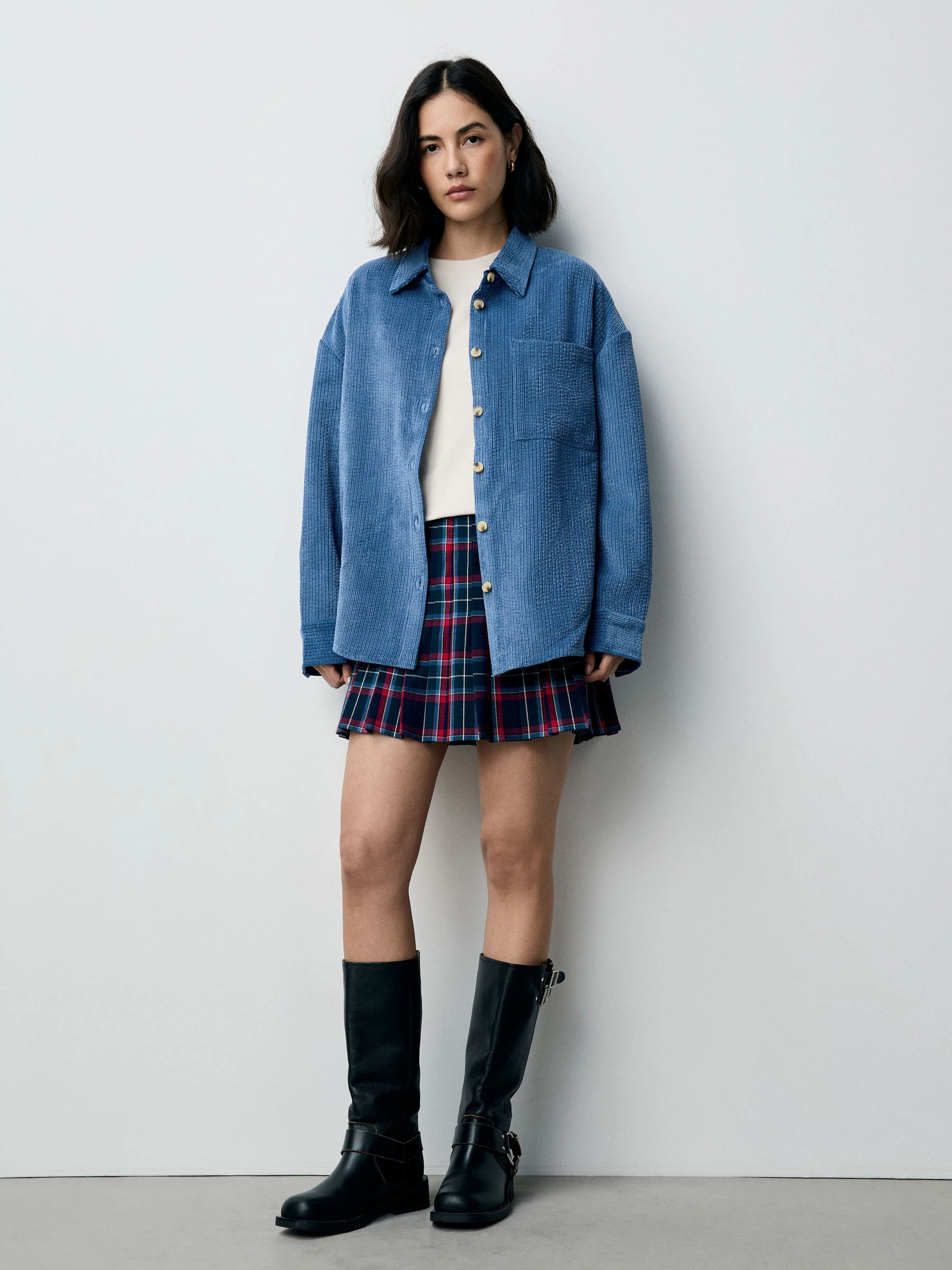 Blauw - Corduroy shacket met lange mouwen