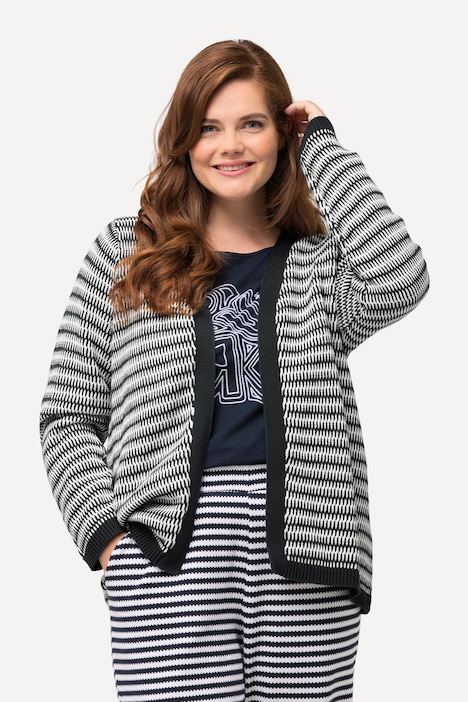 Strickjacke, Jacquard, V-Ausschnitt, Biobaumwolle