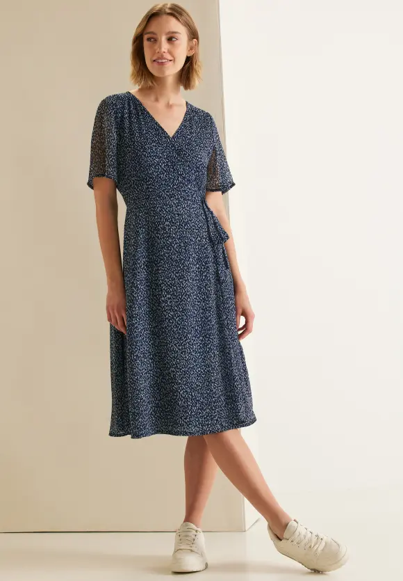 Chiffonkleid in Wickeloptik - deep blue