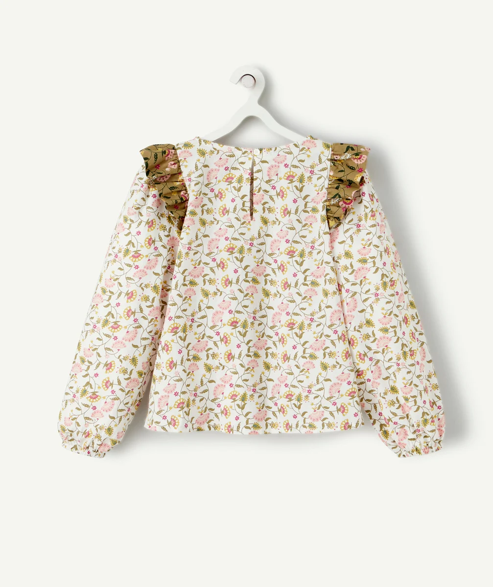 BLOUSE FILLE EN COTON IMPRIMÉE FLORAL ET VOLANTÉE