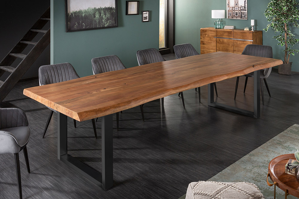 Massiver Esstisch MAMMUT 300cm braun honey finish Akazie schwarz Baumkante