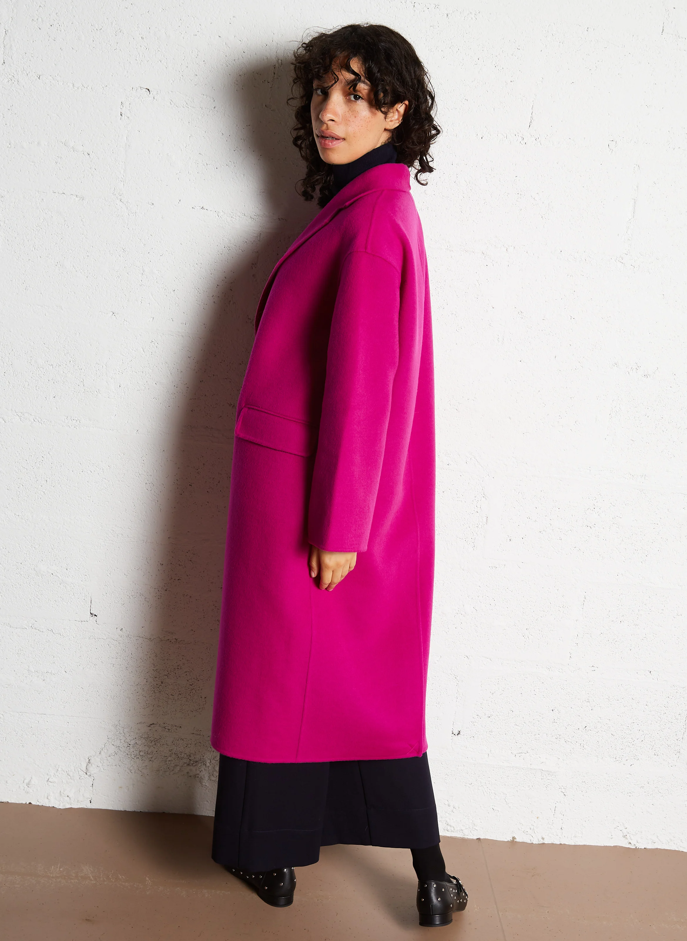 NERON - Manteau long en laine mélangée | Rose