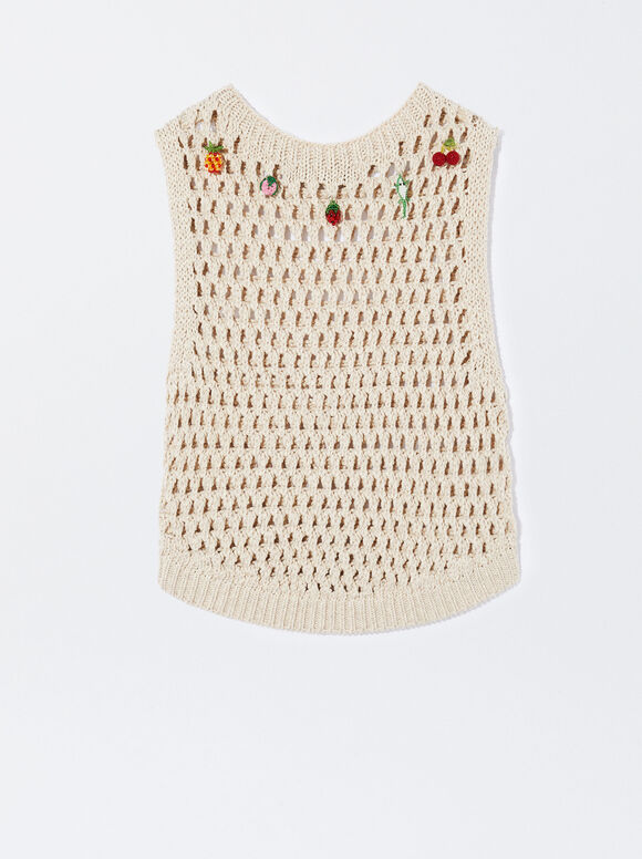 Blusa de malha aberta com aplicações - Bege