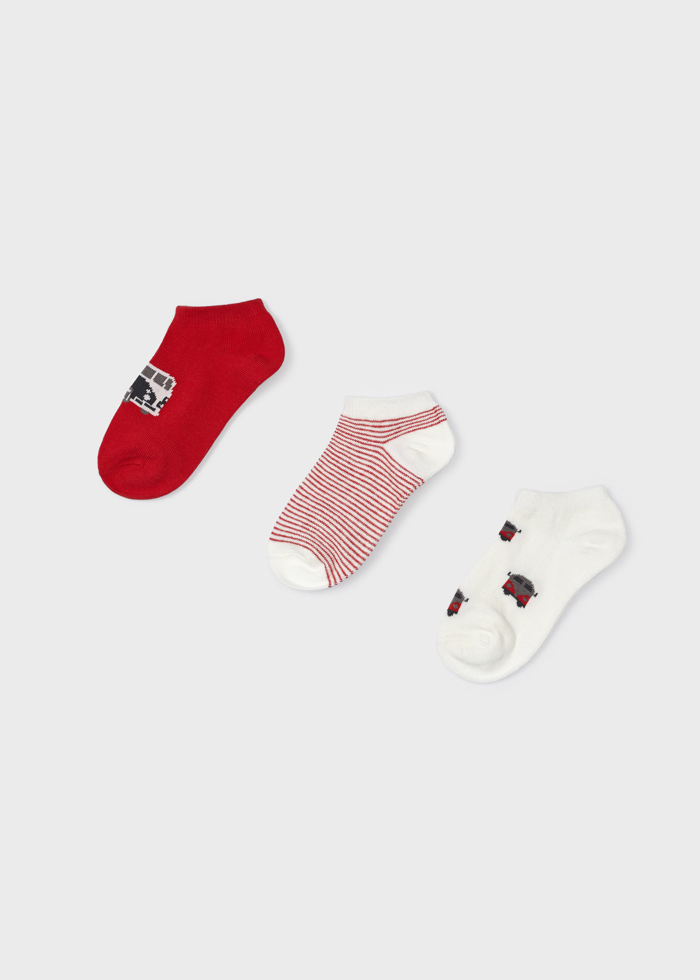 Pacote com 3 pares de meias curtas de algodão estampadas para meninos