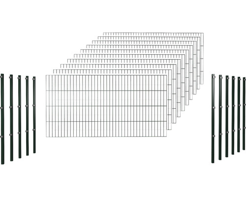 Enkelvoudig draadhekwerkset, L 2000 cm H 100 cm, bestaande uit 10 panelen en 11 palen, groen