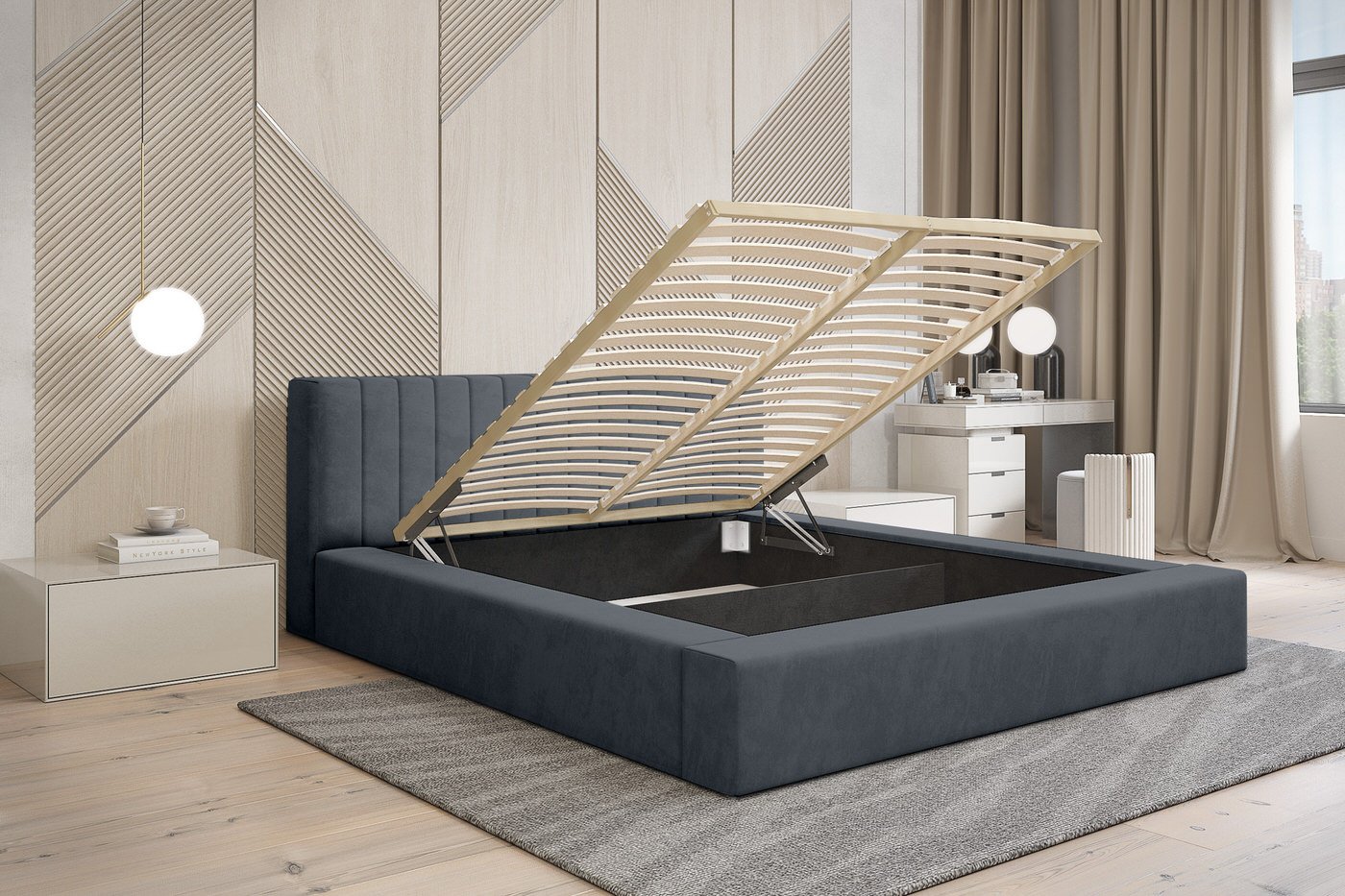 Trae Mobler Como 160 x 200 cm Gestoffeerd Bed Donkerblauw