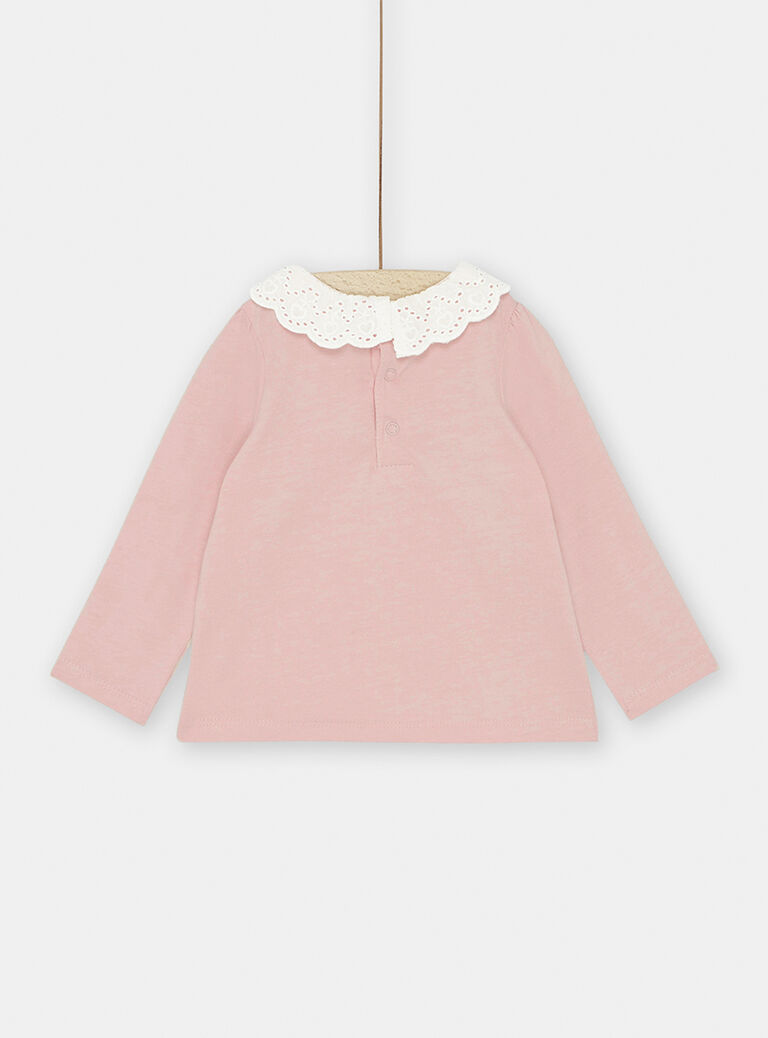 Brassière rose dragée à col écru bébé fille
