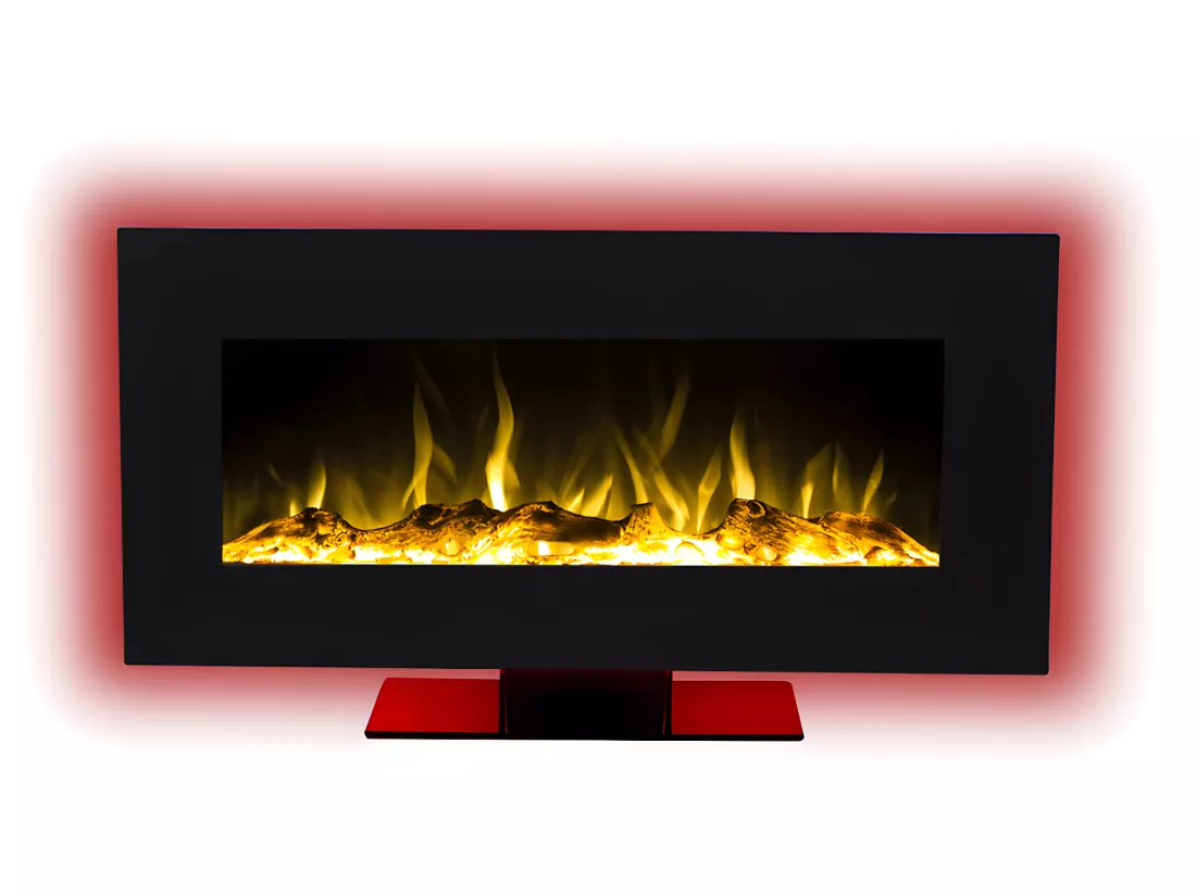 Cheminée électrique IRAZU - Murale ou à poser - LEDs & Bluetooth - L106,68 x P26 x H57,2 cm - Noire