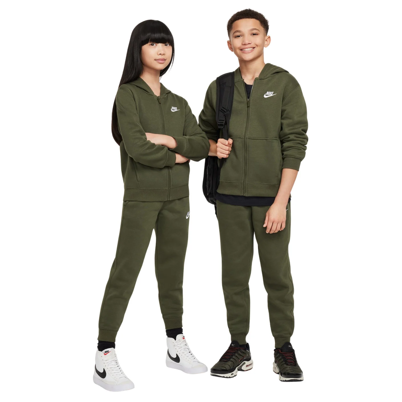 Nike Sportswear Club Fleece Trainingspak Full-Zip Hooded Kids Donkergroen Wit