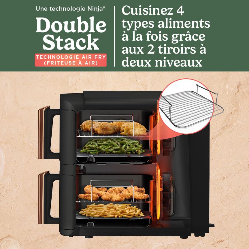 NINJA Double Stack XL Air Fryer 2 Compartiments Verticale, Compact, 4 Niveaux de Cuisson, Capacité de 9,5L, Air Fryer 6-en 1, Pièces Antiadhésives Amo