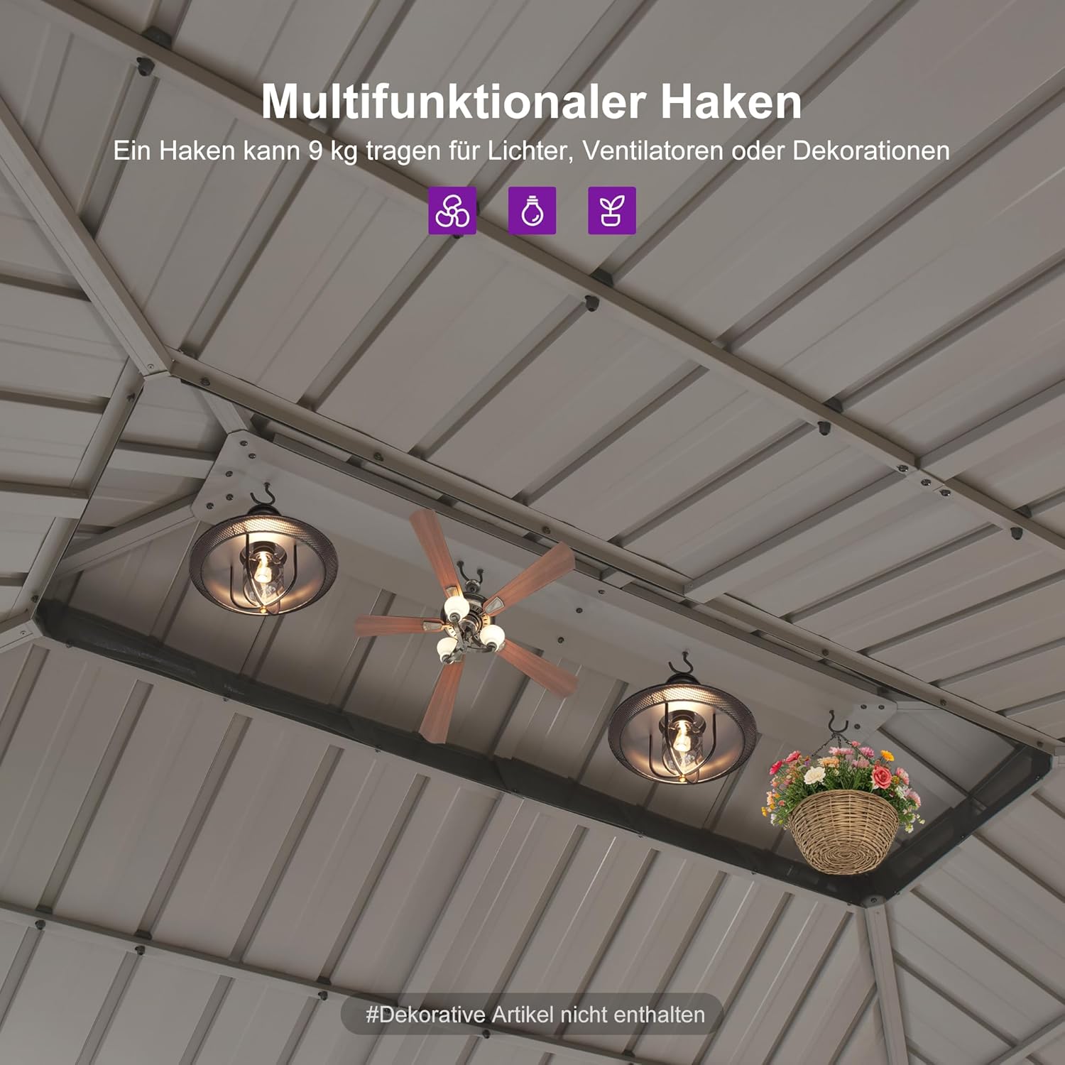 PURPLE LEAF Doppeldach Pavillon 3 x 6 m Wasserdicht Stabil Winterfest, Gartenpavillon Feststehend mit Flammhemmend Seitenteile & Moskitonetz für Carport, Champagner