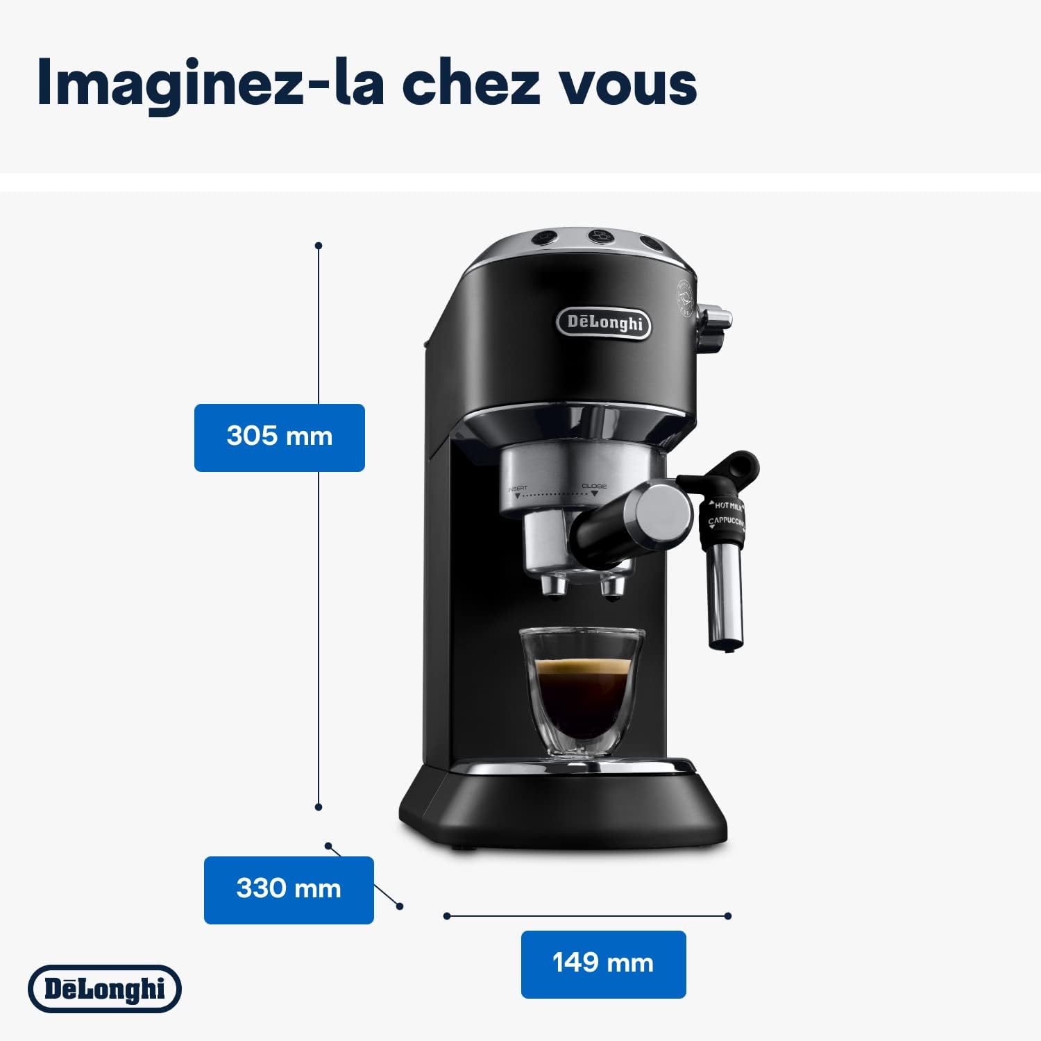 De'Longhi Dedica Style EC685.M, Machine à Expresso avec Buse à Mousse de Lait Professionnelle, Seulement 15 cm de Large, Réservoir de 1 L, Boîtier en Métal, Compatible avec les Dosettes E.S.E, Métal