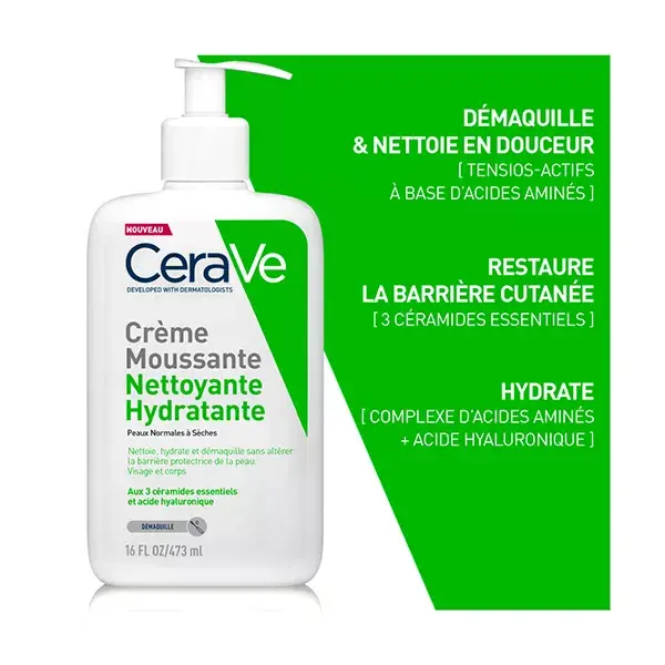 Creme de limpeza facial espumante hidratante CeraVe para pele normal a seca 473ml
