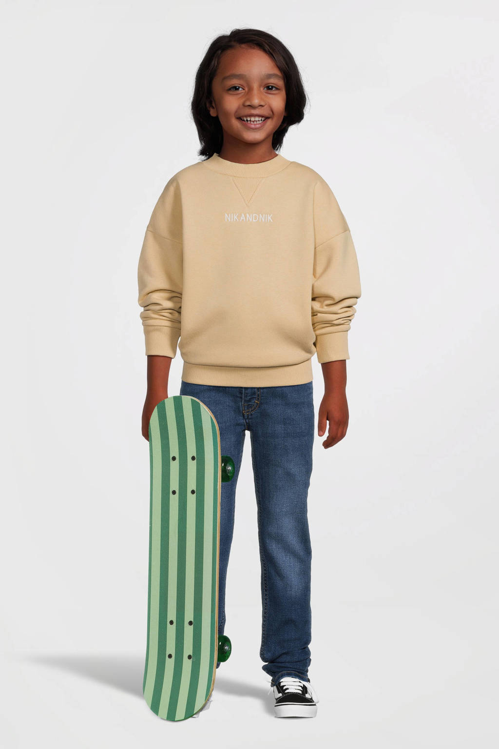 NIK&NIK sweater met tekst lichtzand