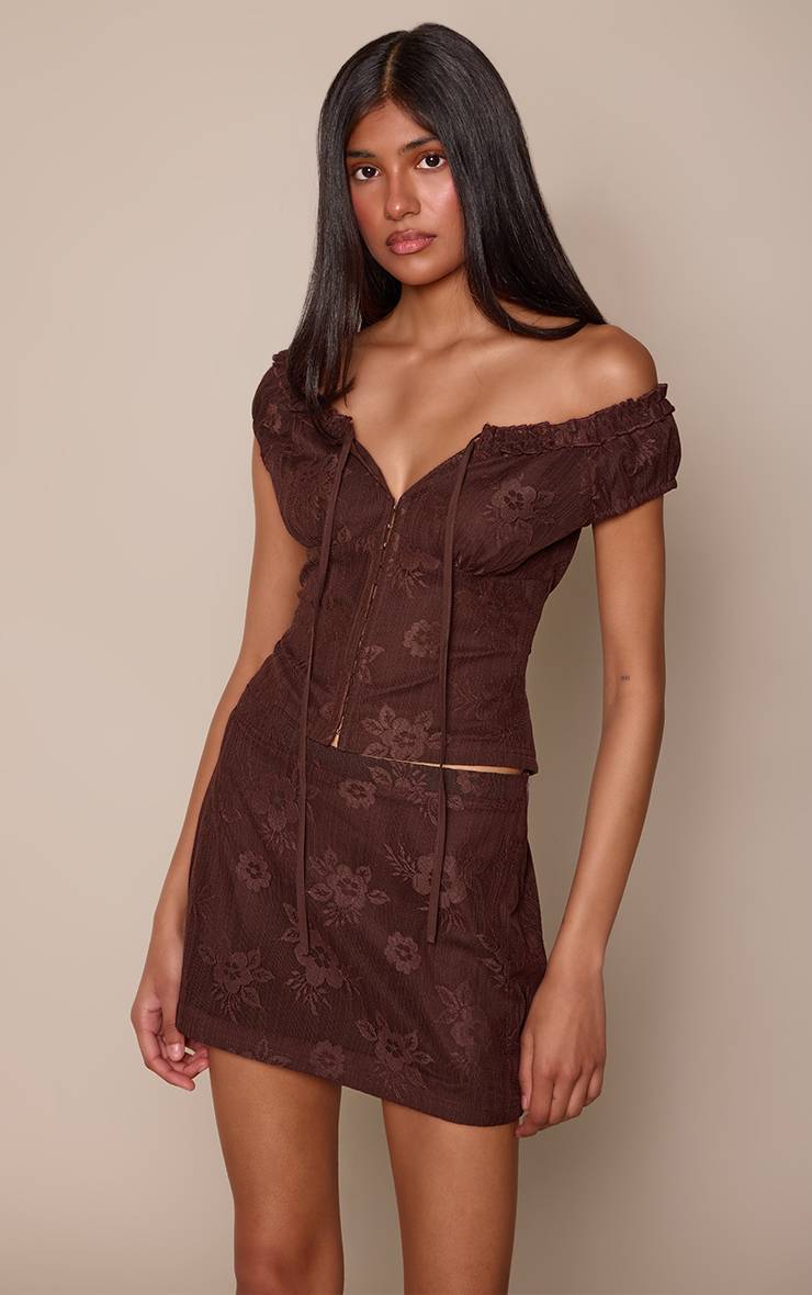 Chocolat Ensemble Coordonné Jupe Mini Florale