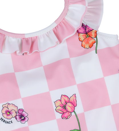 Versace Badeanzug - Tutu Pink/Weiß Kariert m. Blumen