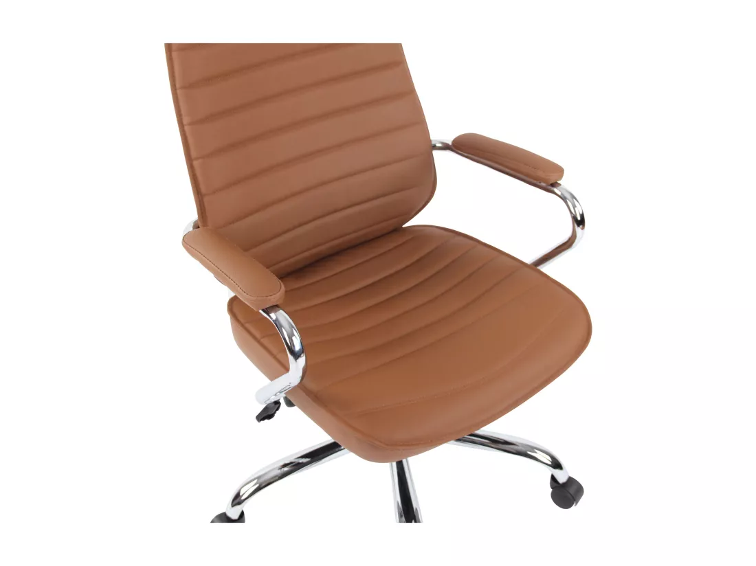 Chaise de bureau - Véritable cuir & Métal chromé - Marron clair - Rako