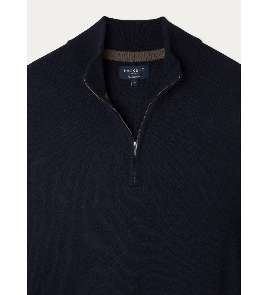 Hackett Jersey Merino Cash Mix Hzip azul marinho