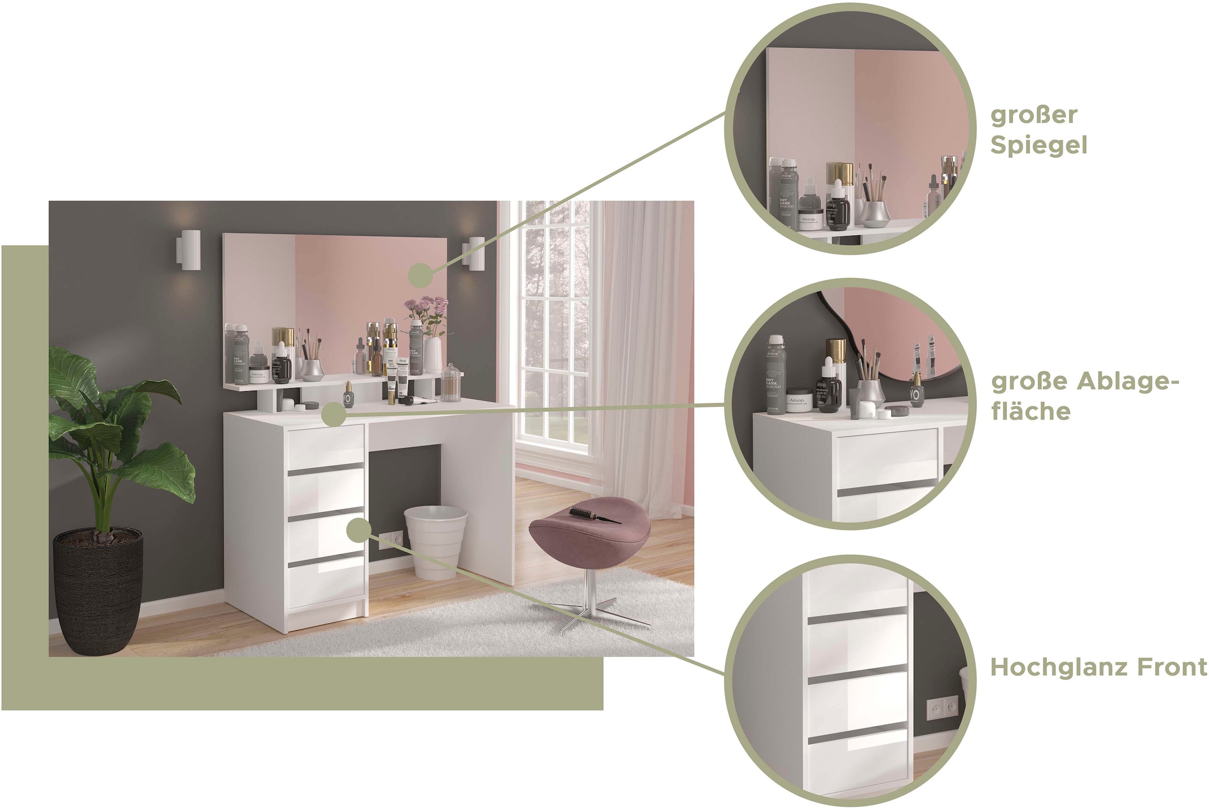 welltime Badspiegel »Pisa, Breite 110 cm, passend zu Schreibtisch Pisa 24251256« 1 Ablageboden, Schminkspiegel, Spiegel, Aufsatzspiegel, Schminktisch