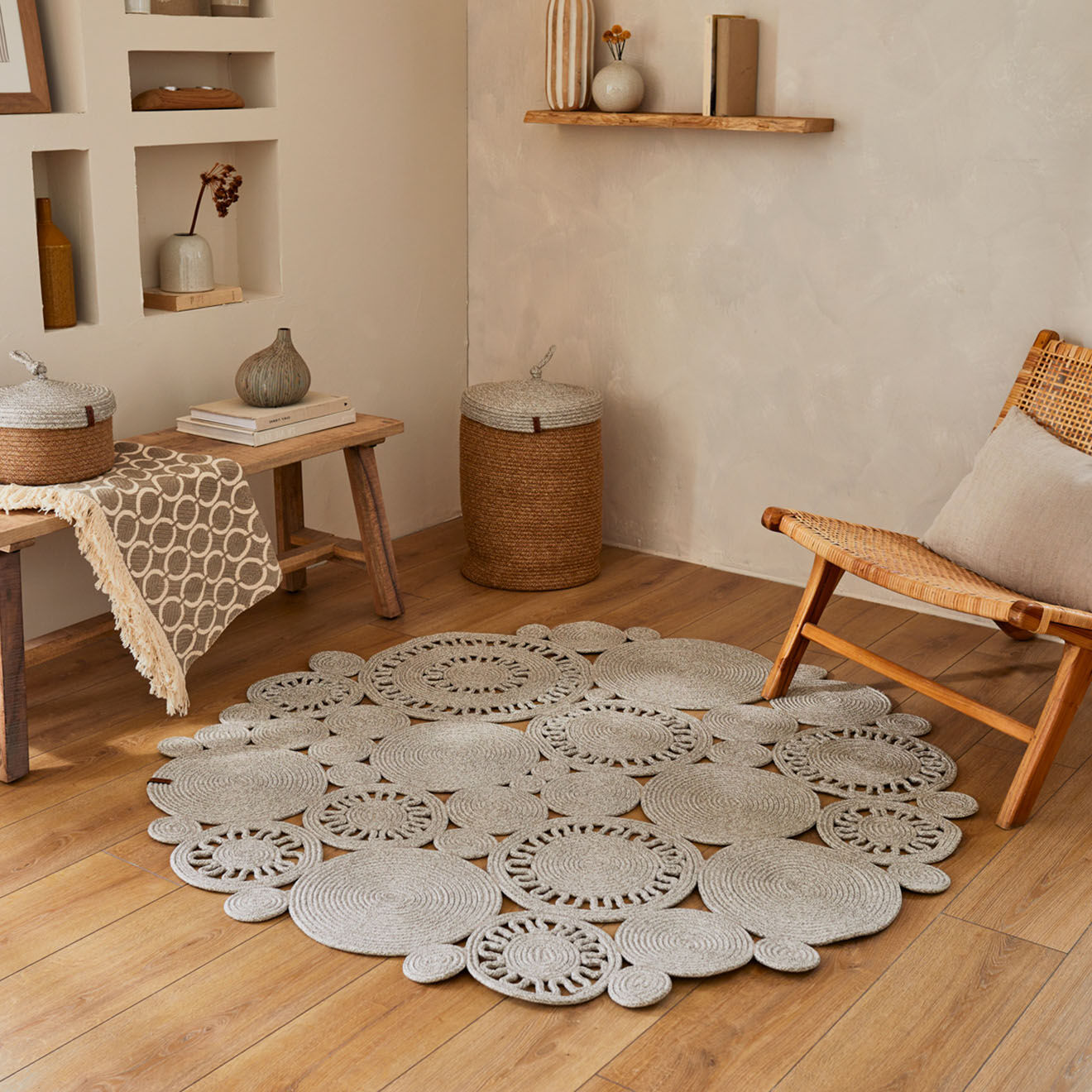 Nazar Rugs Tapis LIMA 4501 fait main gris - 150x150 cm