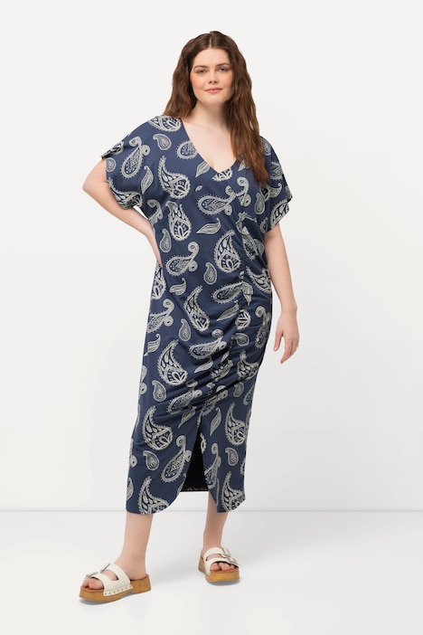 Midikleid, Paisley, V-Ausschnitt, Halbarm, Biobaumwolle