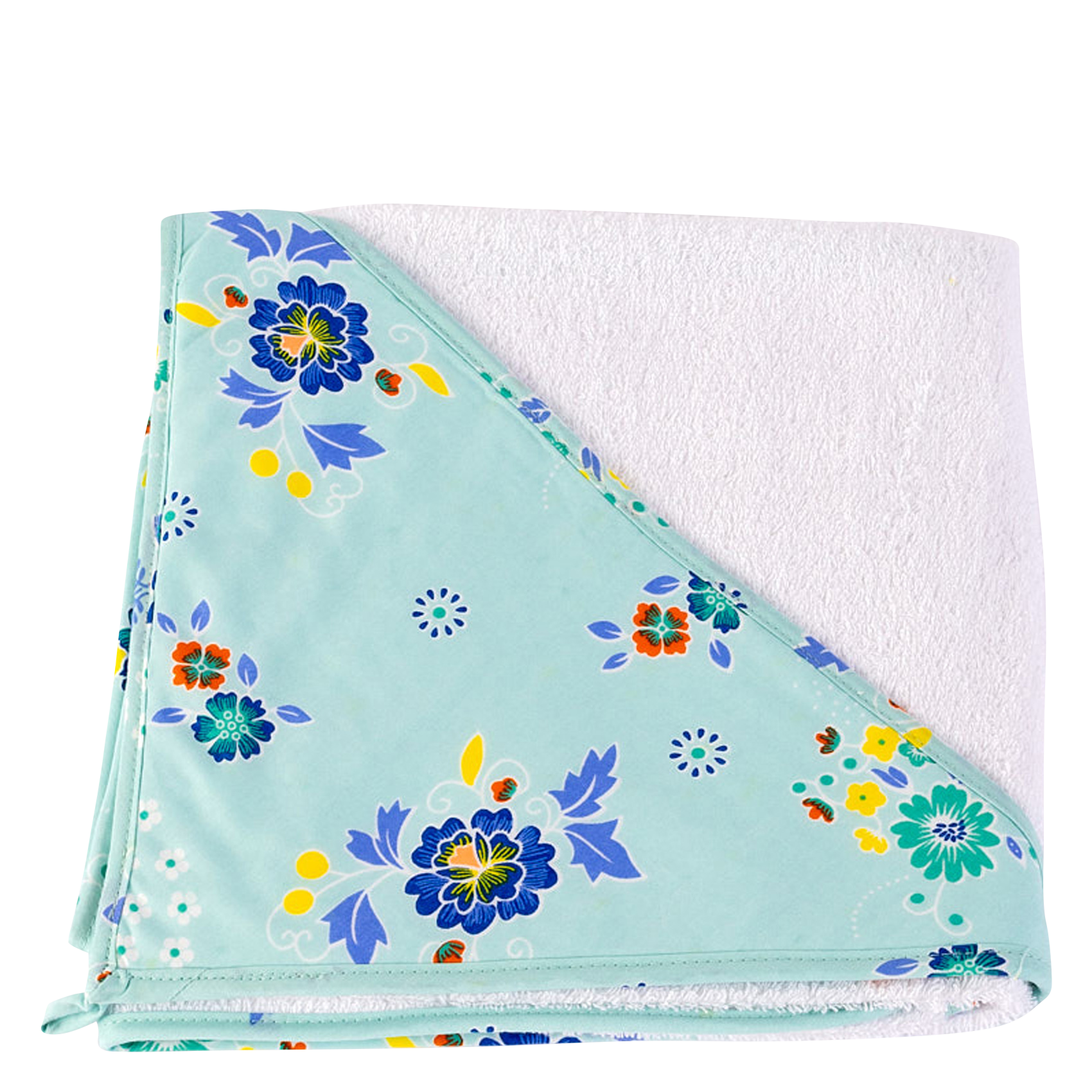 Cape de bain imprimé fleuri en coton| Bleu