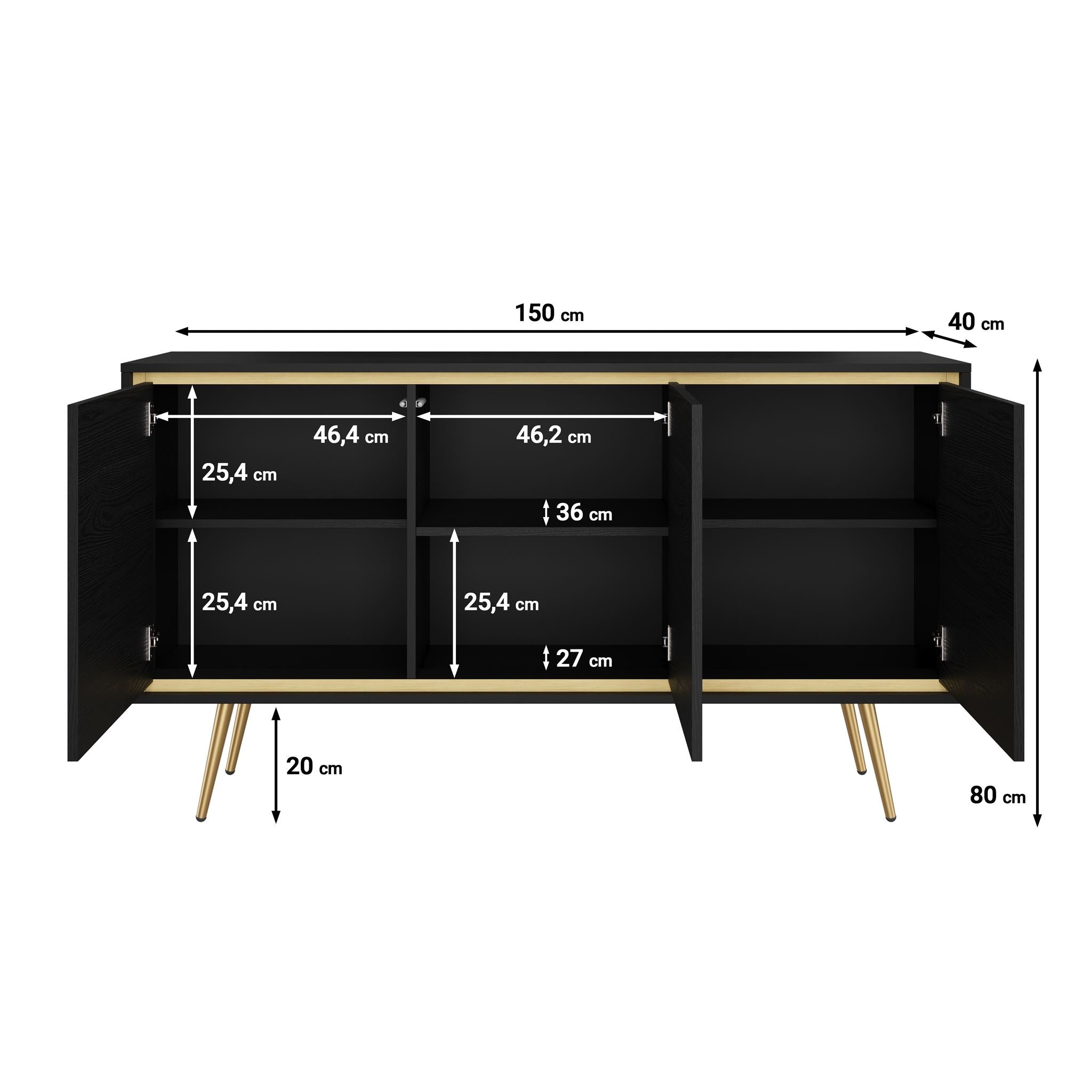 Meubella - Dressoir Tara - Zwart eiken - 150 cm