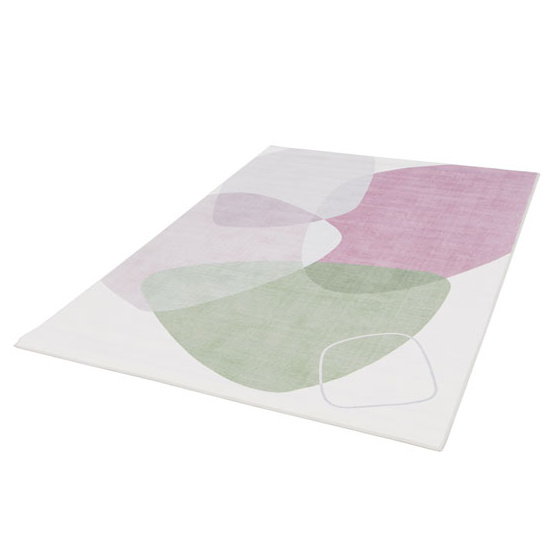 Tapis doux en fausse fourrure - galet - rose et vert - 160 x 230 cm
