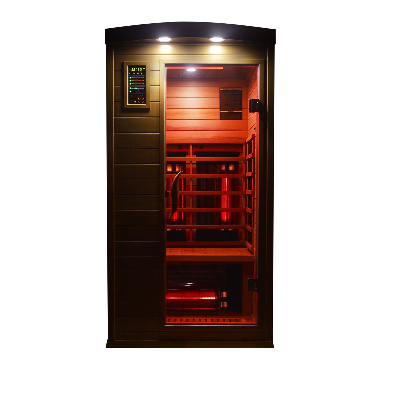 Dewello® Infrarotkabine Pierson Pro 100x100 für 1 Person, Hemlockholz & Zeder, 3 DUO-Vollspektrumstrahler, 3 Karbonstrahler