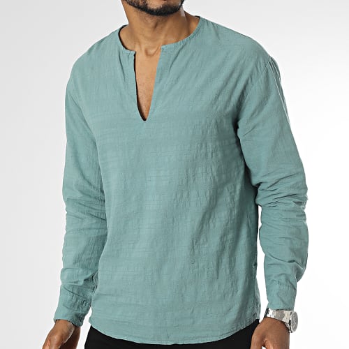 Chemise Manches Longues Col V Vert