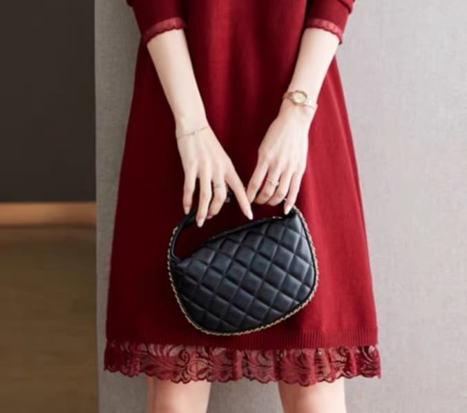 Jeonseon - Mini A-lijn jurk met lange mouwen en een mockneck, effen breisel